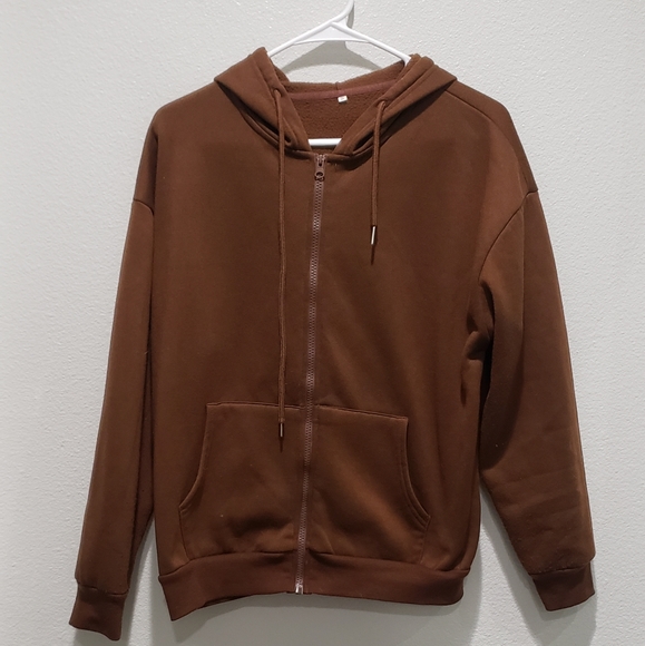 plain brown zip up  hoodie size small - Picture 1 of 3